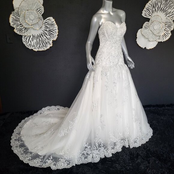 NWT~$1599~DA VINCI~SZ 6~IVORY STRAPLESS EMBELLISHED BALL GOWN WEDDING DRESS - Picture 7 of 16